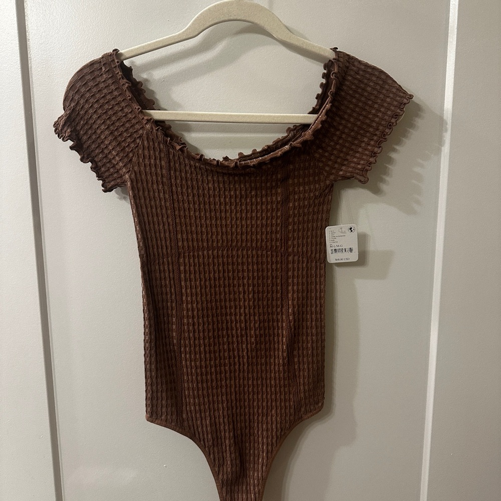 Free People Brown Ribbed Bodysuit